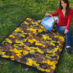 Yellow Brown And Black Camouflage Print Quilt