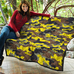 Yellow Brown And Black Camouflage Print Quilt