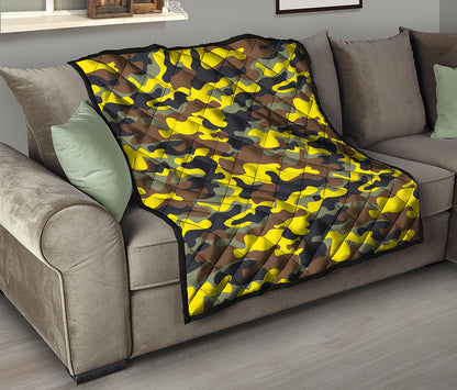 Yellow Brown And Black Camouflage Print Quilt