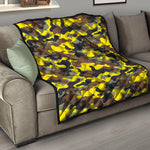 Yellow Brown And Black Camouflage Print Quilt