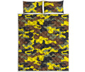 Yellow Brown And Black Camouflage Print Quilt Bed Set
