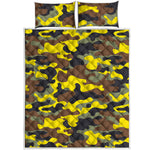 Yellow Brown And Black Camouflage Print Quilt Bed Set
