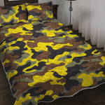 Yellow Brown And Black Camouflage Print Quilt Bed Set