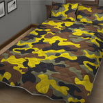 Yellow Brown And Black Camouflage Print Quilt Bed Set