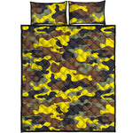 Yellow Brown And Black Camouflage Print Quilt Bed Set