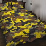 Yellow Brown And Black Camouflage Print Quilt Bed Set