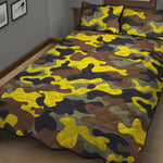 Yellow Brown And Black Camouflage Print Quilt Bed Set