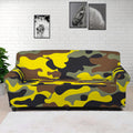 Yellow Brown And Black Camouflage Print Sofa Cover