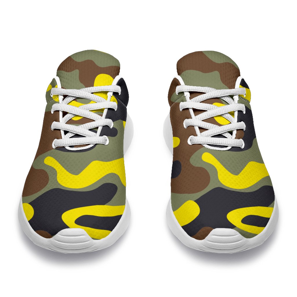 Yellow Brown And Black Camouflage Print Sport Shoes GearFrost