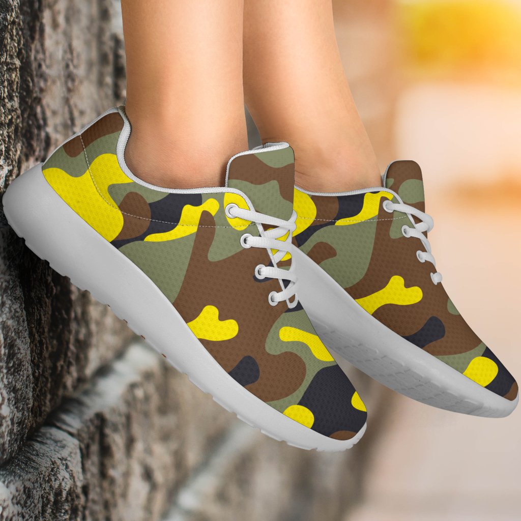 Yellow Brown And Black Camouflage Print Sport Shoes GearFrost