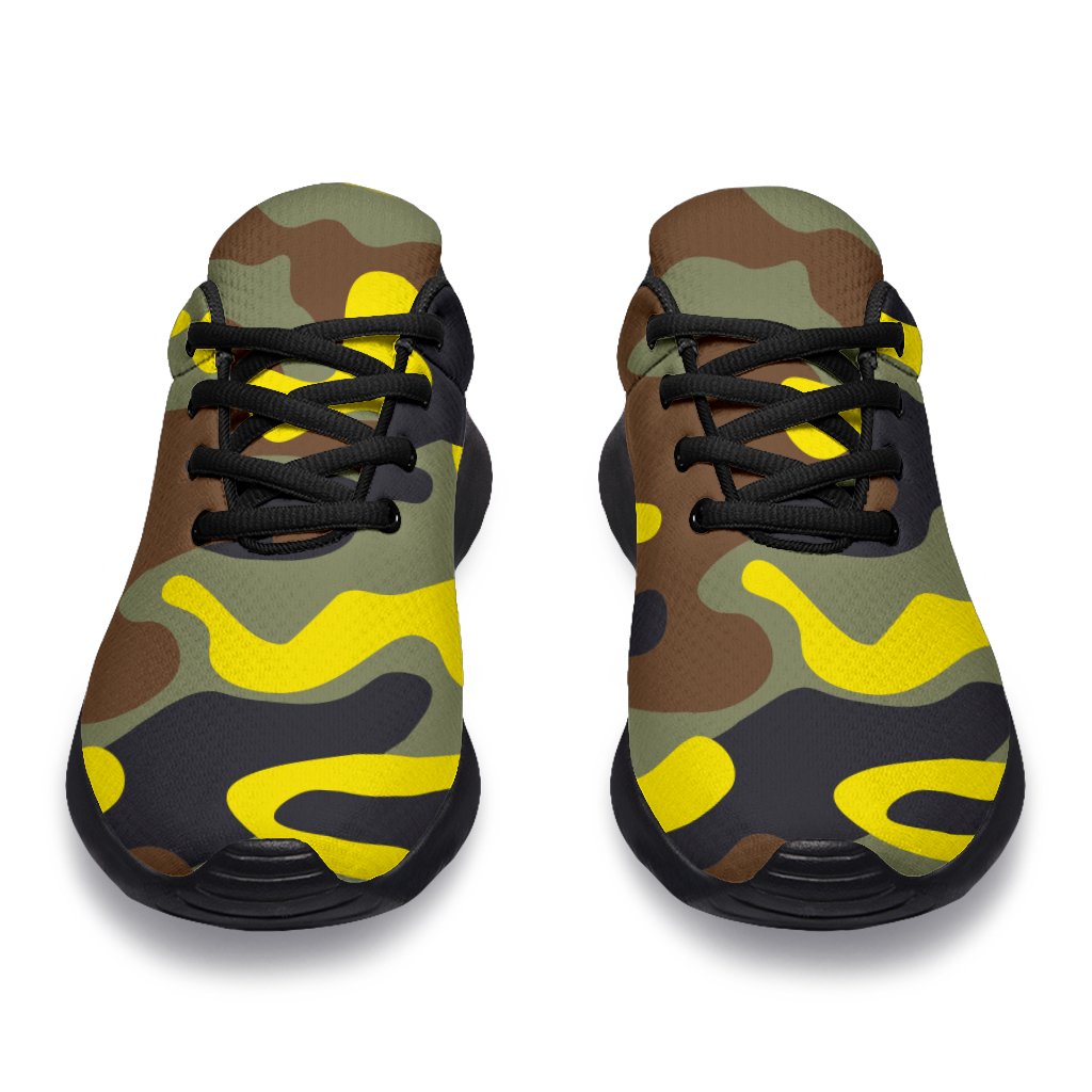 Yellow Brown And Black Camouflage Print Sport Shoes GearFrost