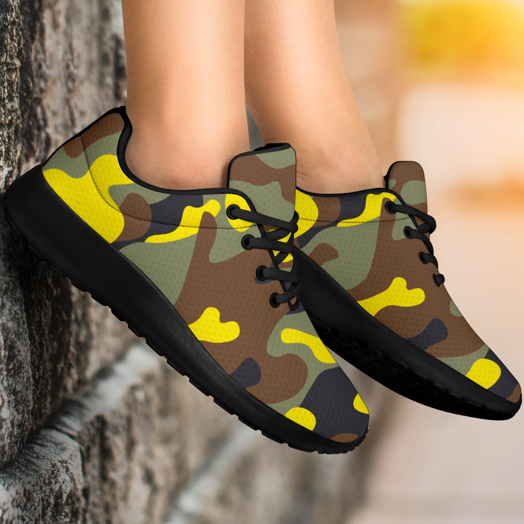 Yellow Brown And Black Camouflage Print Sport Shoes GearFrost