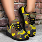 Yellow Brown And Black Camouflage Print Sport Shoes GearFrost