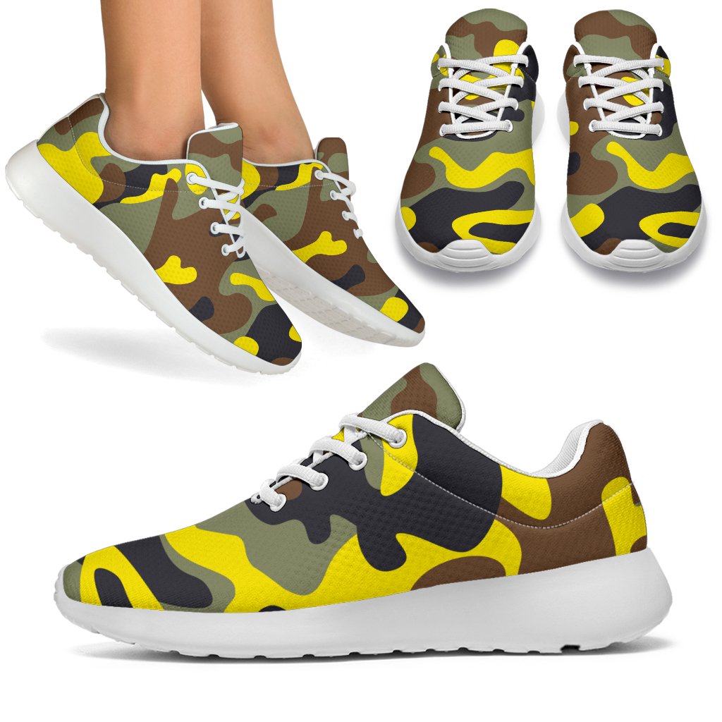 Yellow Brown And Black Camouflage Print Sport Shoes GearFrost