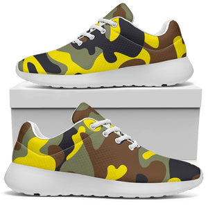 Yellow Brown And Black Camouflage Print Sport Shoes GearFrost