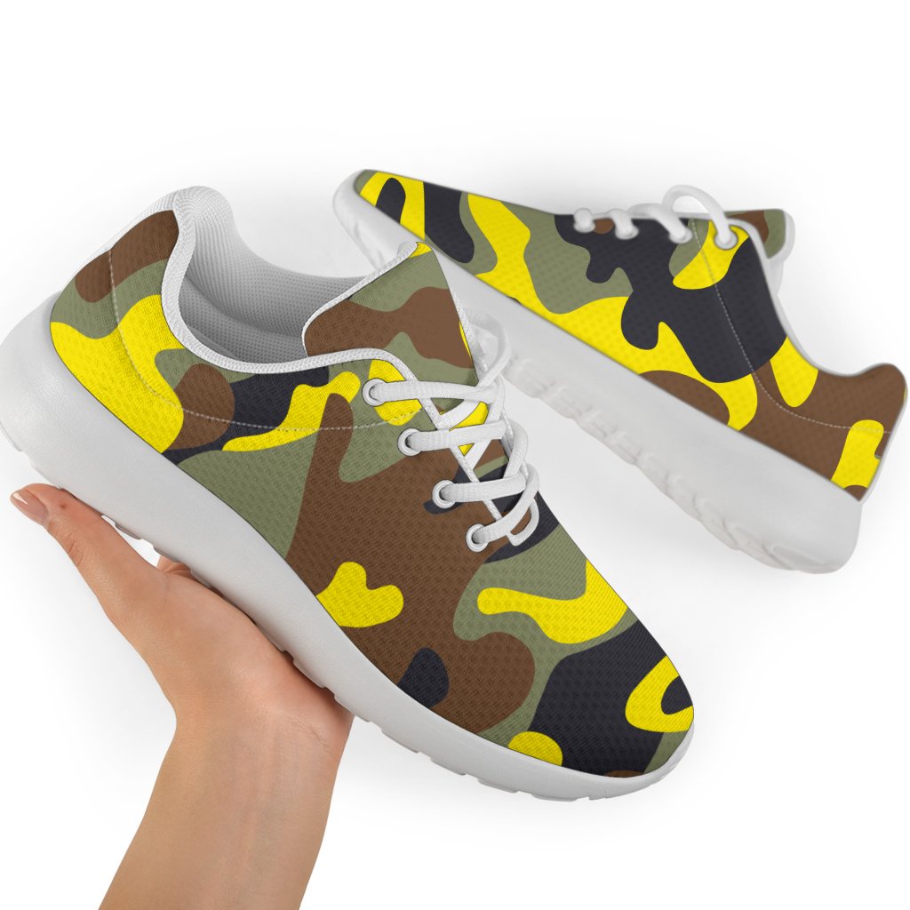 Yellow Brown And Black Camouflage Print Sport Shoes GearFrost