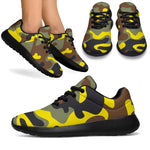 Yellow Brown And Black Camouflage Print Sport Shoes GearFrost