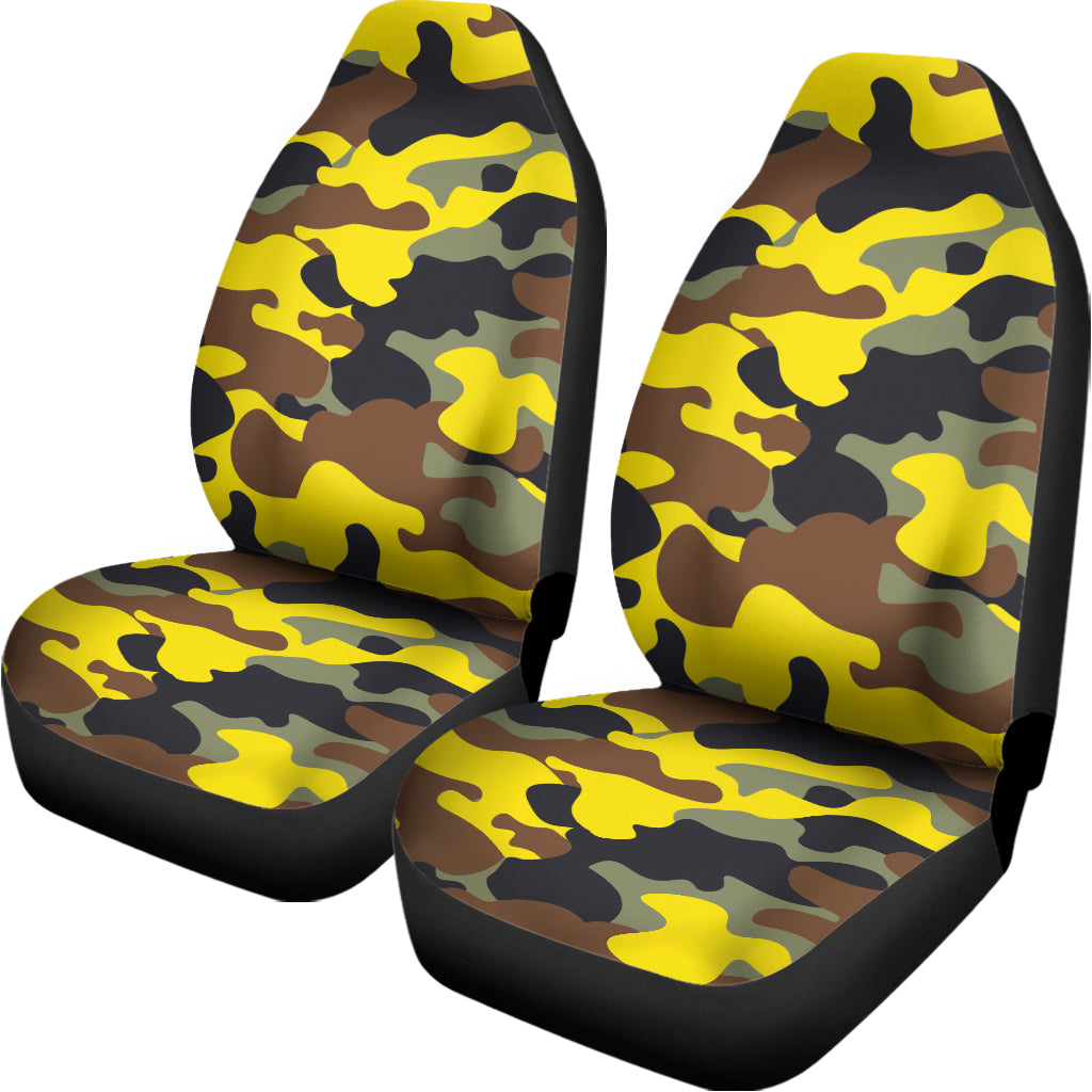 Yellow Brown And Black Camouflage Print Universal Fit Car Seat Covers