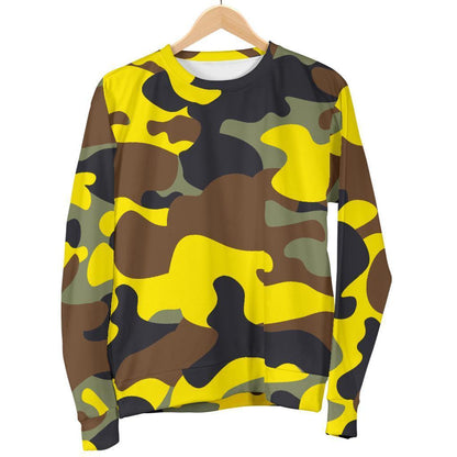 Yellow Brown And Black Camouflage Print Women's Crewneck Sweatshirt GearFrost