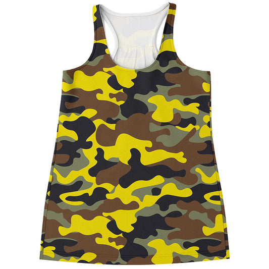 Yellow Brown And Black Camouflage Print Women's Racerback Tank Top