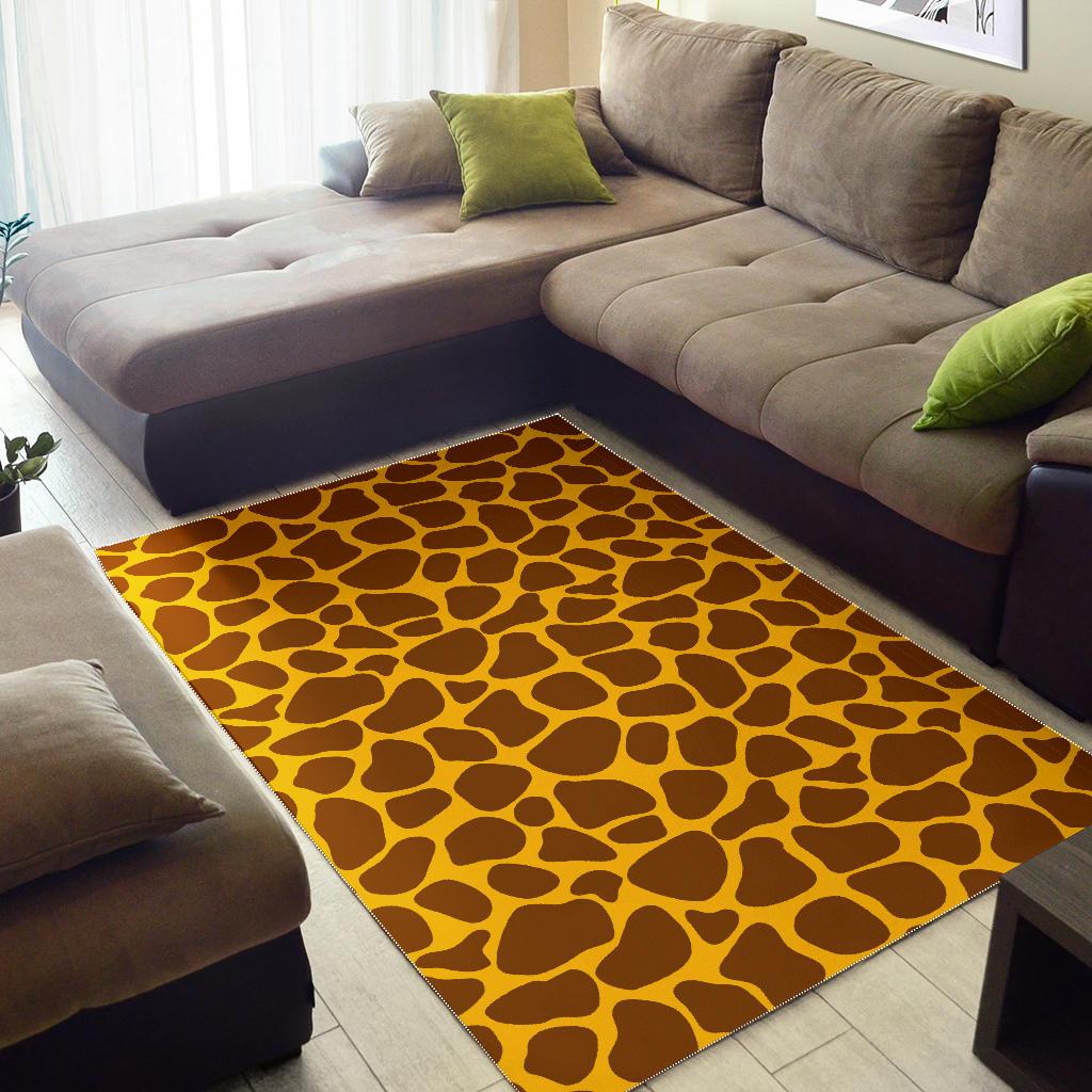 Yellow Brown Giraffe Pattern Print Area Rug GearFrost