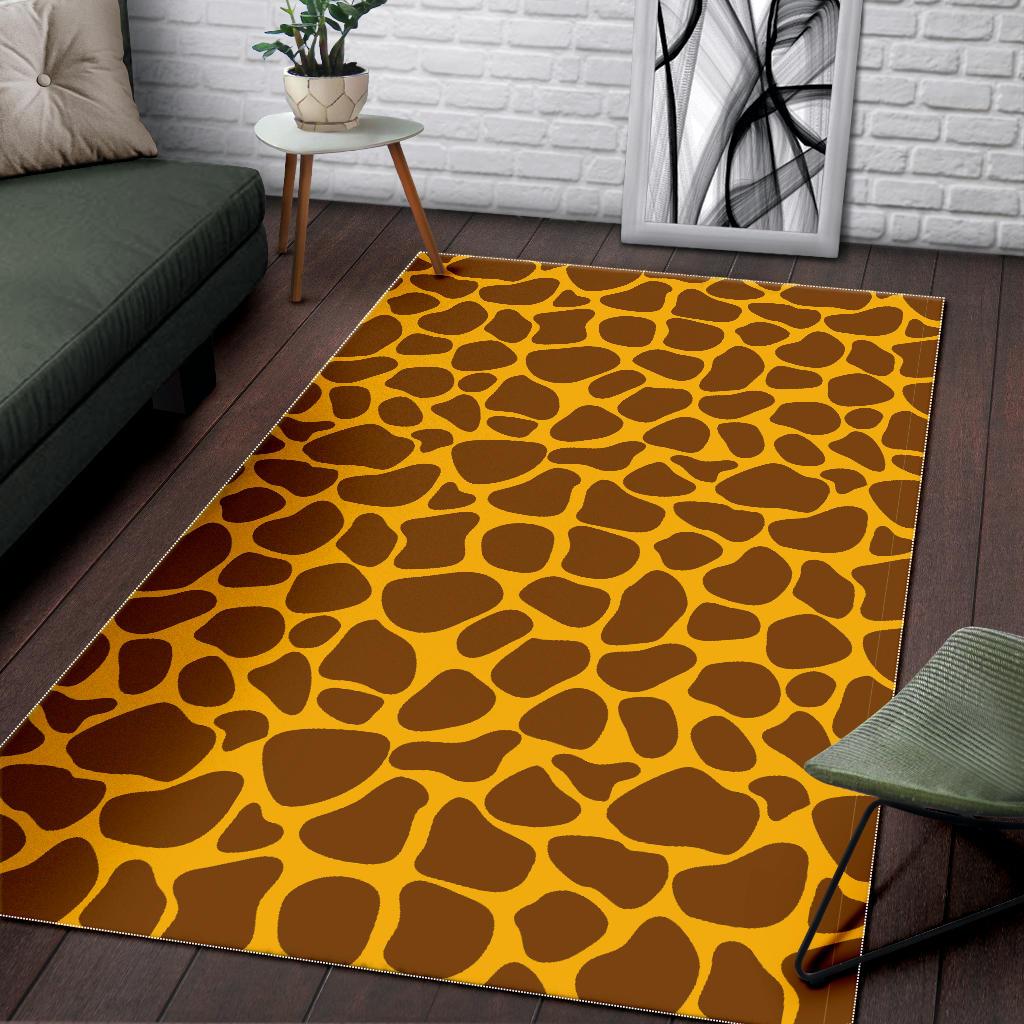 Yellow Brown Giraffe Pattern Print Area Rug GearFrost
