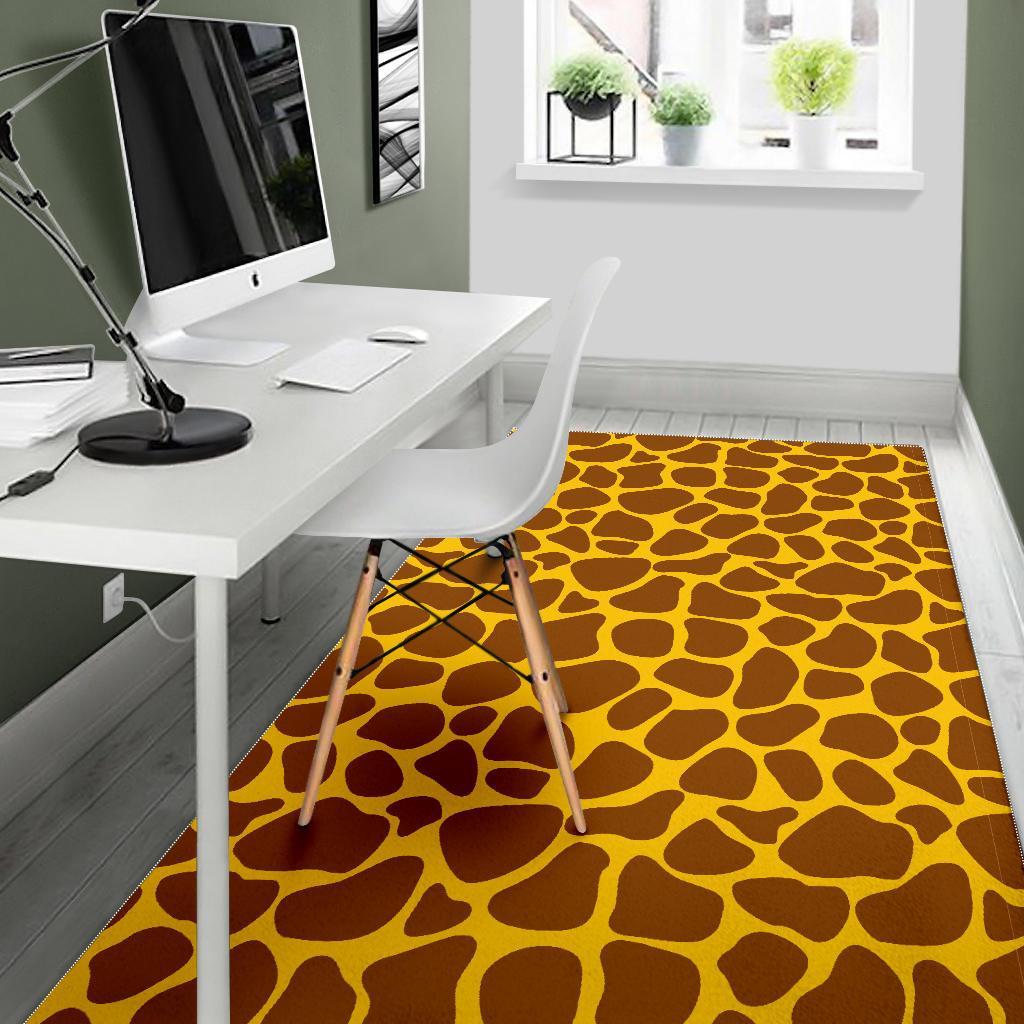 Yellow Brown Giraffe Pattern Print Area Rug GearFrost
