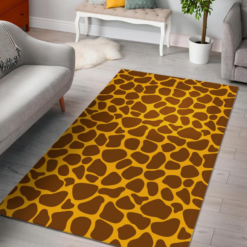 Yellow Brown Giraffe Pattern Print Area Rug GearFrost