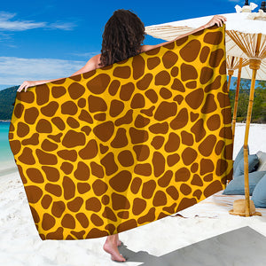 Yellow Brown Giraffe Pattern Print Beach Sarong Wrap