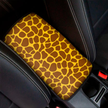 Yellow Brown Giraffe Pattern Print Car Center Console Cover