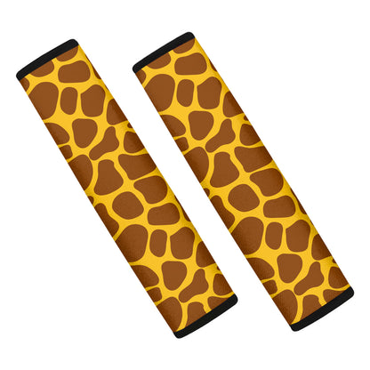 Yellow Brown Giraffe Pattern Print Car Seat Belt Covers