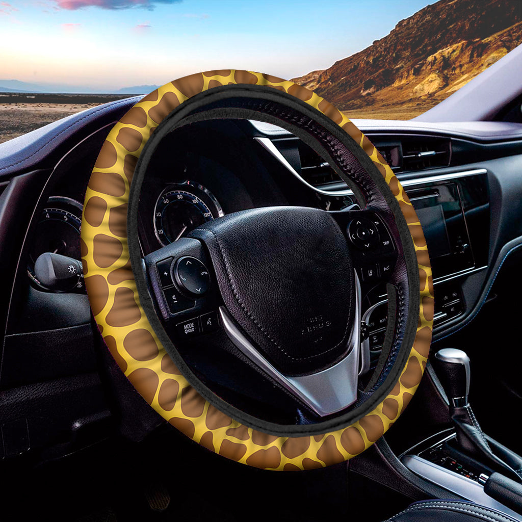 Yellow Brown Giraffe Pattern Print Car Steering Wheel Cover