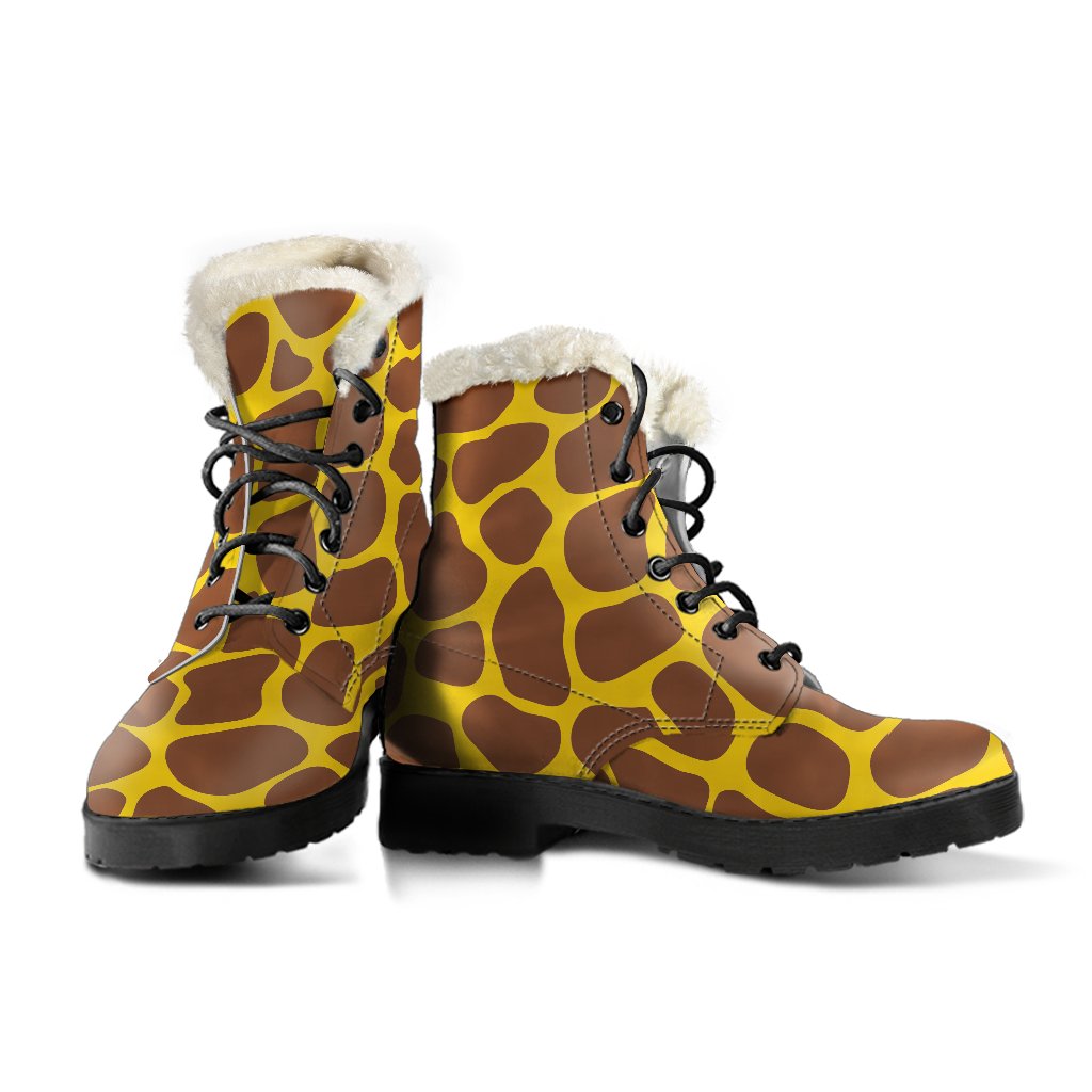 Yellow Brown Giraffe Pattern Print Comfy Boots GearFrost