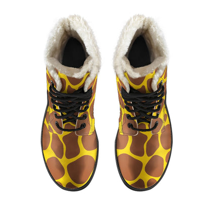 Yellow Brown Giraffe Pattern Print Comfy Boots GearFrost