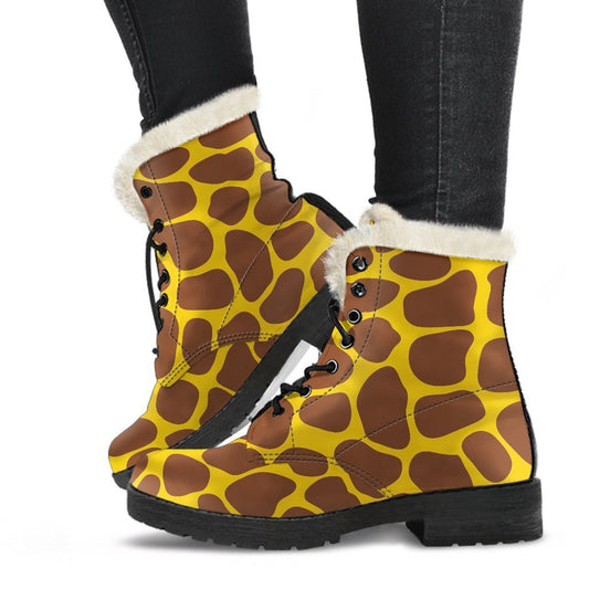 Yellow Brown Giraffe Pattern Print Comfy Boots GearFrost