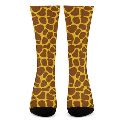 Yellow Brown Giraffe Pattern Print Crew Socks