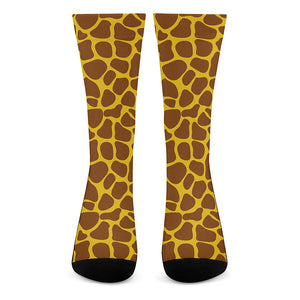 Yellow Brown Giraffe Pattern Print Crew Socks