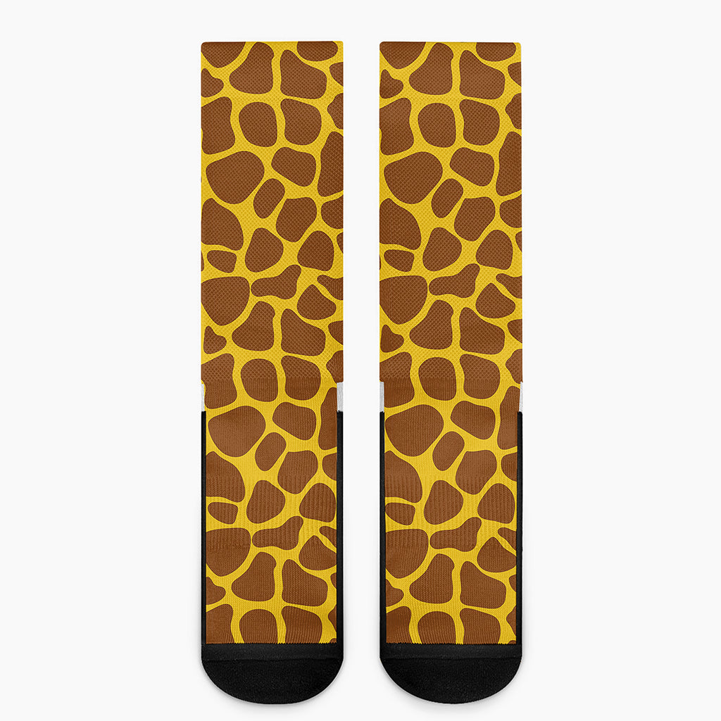 Yellow Brown Giraffe Pattern Print Crew Socks