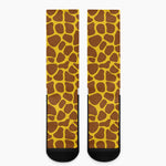 Yellow Brown Giraffe Pattern Print Crew Socks