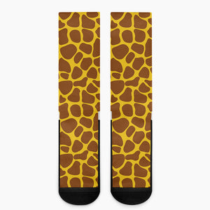 Yellow Brown Giraffe Pattern Print Crew Socks