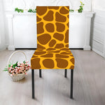 Yellow Brown Giraffe Pattern Print Dining Chair Slipcover