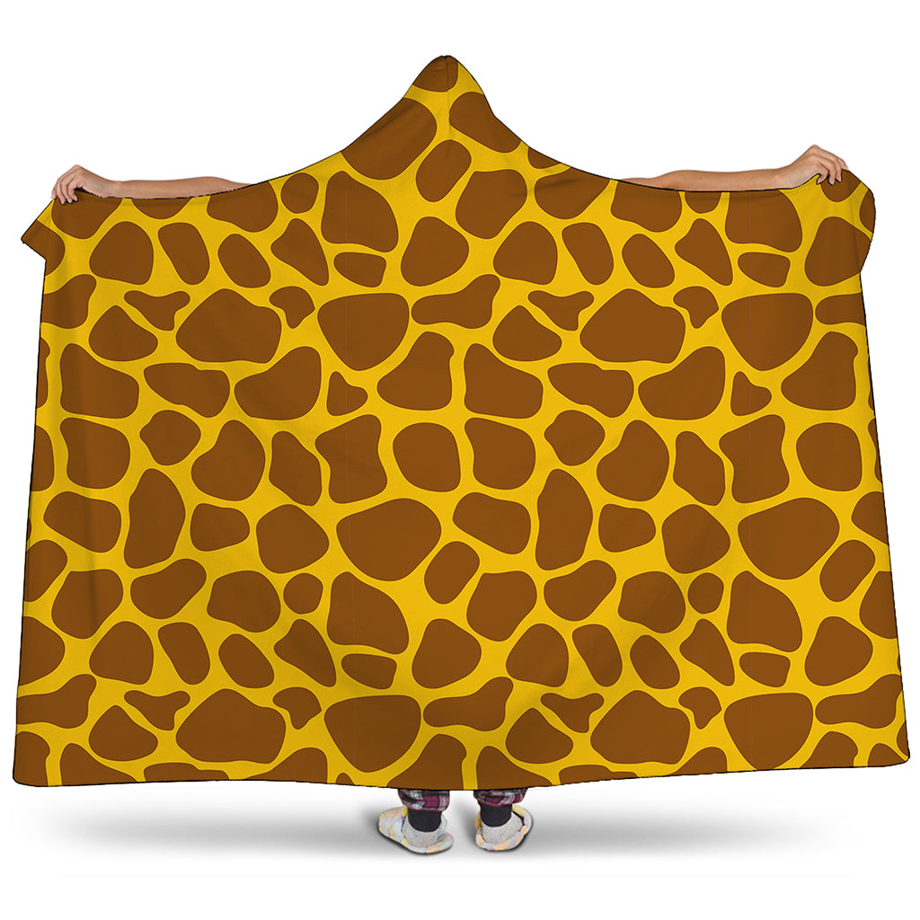 Yellow Brown Giraffe Pattern Print Hooded Blanket