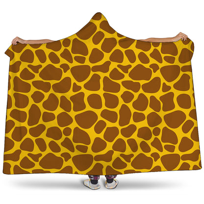 Yellow Brown Giraffe Pattern Print Hooded Blanket
