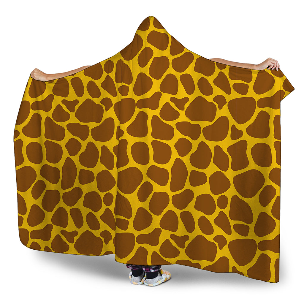 Yellow Brown Giraffe Pattern Print Hooded Blanket