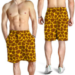 Yellow Brown Giraffe Pattern Print Men's Shorts