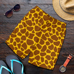 Yellow Brown Giraffe Pattern Print Men's Shorts