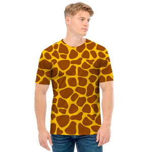 Yellow Brown Giraffe Pattern Print Men's T-Shirt