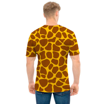 Yellow Brown Giraffe Pattern Print Men's T-Shirt