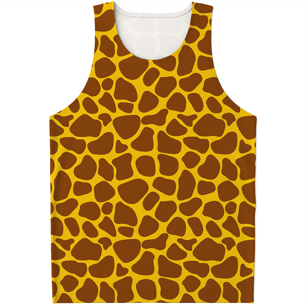 Yellow Brown Giraffe Pattern Print Men's Tank Top