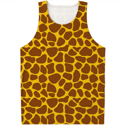 Yellow Brown Giraffe Pattern Print Men's Tank Top